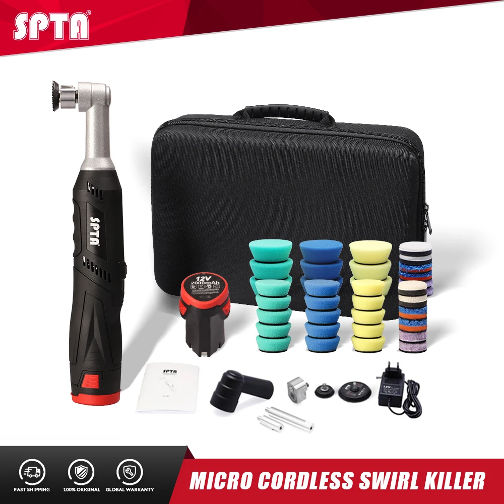 SPTA-Mini pulidor de coche inalámbrico, 12V, con eje de extensión para pulir