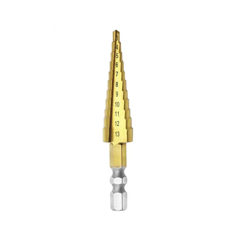 

3-13mm HSS Titanium Coated Step Drill Bit Cone Hex Shank Reaming Power Tool