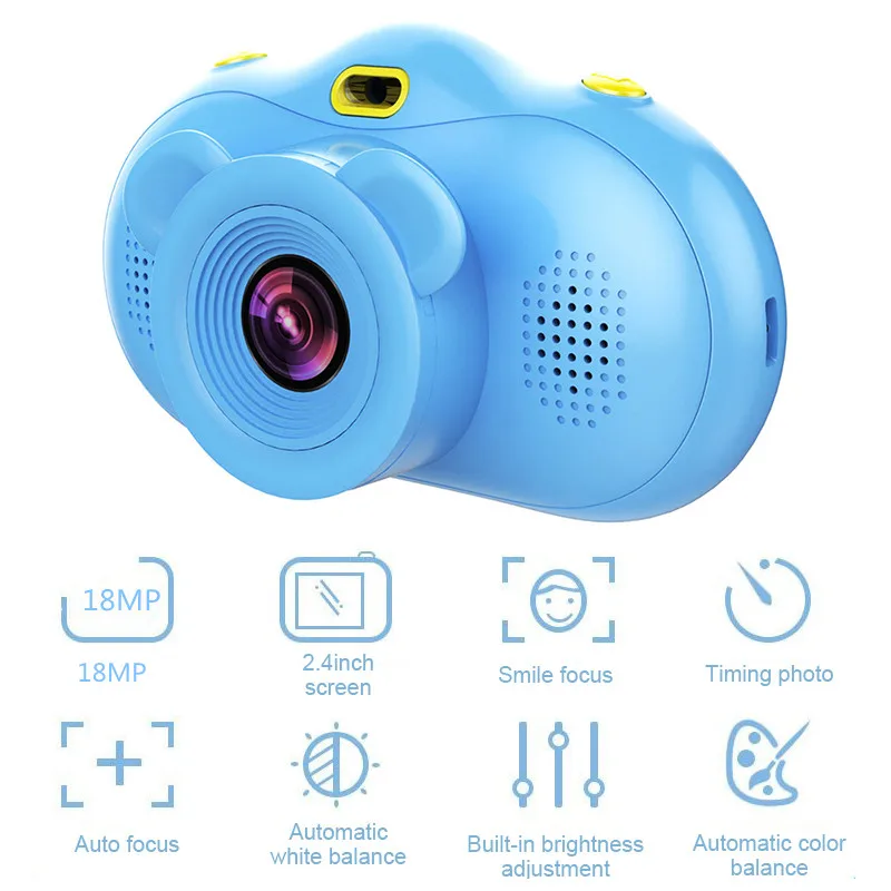 Детская мини-камера 18MP 1080P с двойным объективом, мультипликационная цифровая камера 2,4 дюймов, ips экран, детская камера для детей, лучший подарок на день рождения