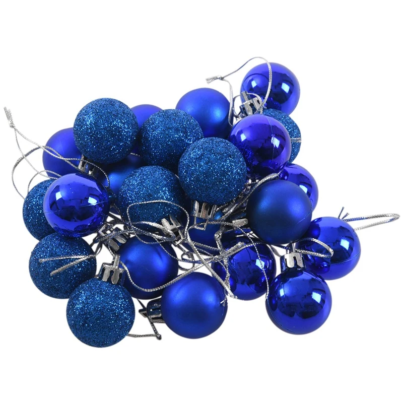 48Pcs Chic Christmas Baubles Tree Plain Glitter XMAS Ornament Ball Decoration- 24Pcs Blue& 24PcsSilver