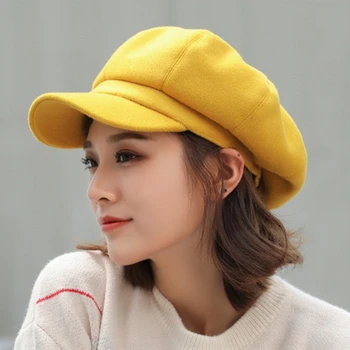 

Winter Hats for Women Solid Plain Octagonal Newsboy Cap Men Ladies Casual Wool Hat Winter Beret Women Painter Cap