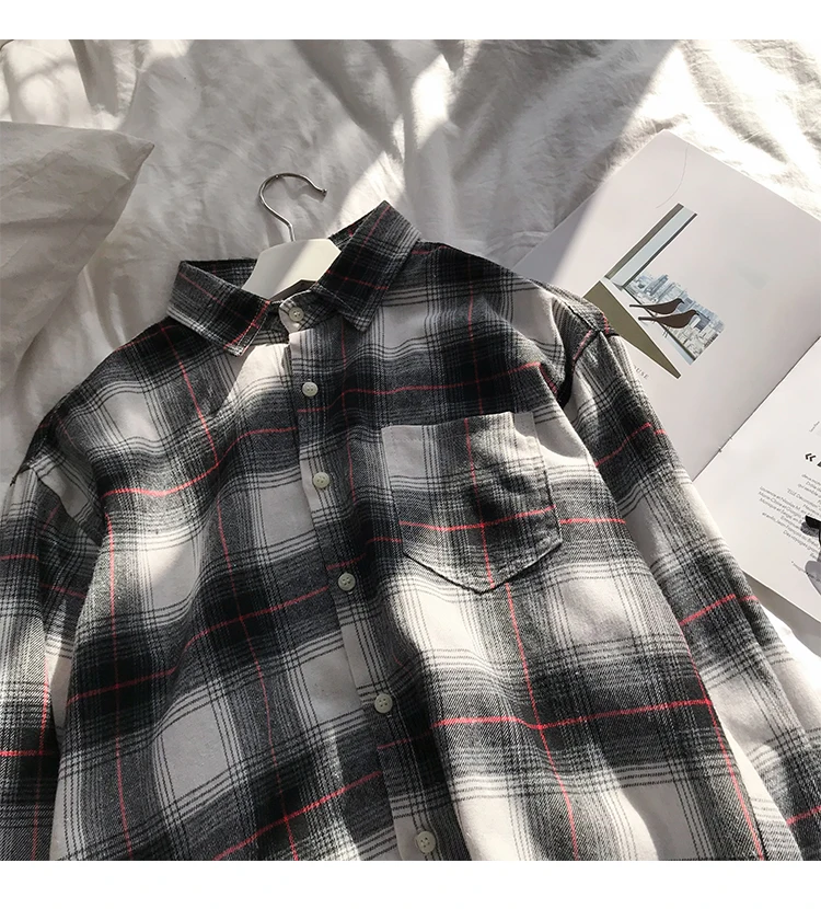 Liketkit мужские Новые повседневные рубашки в клетку INS Мужские красные и черные рубашки с длинным рукавом мужские Харадзюку Большие размеры топ модная уличная одежда