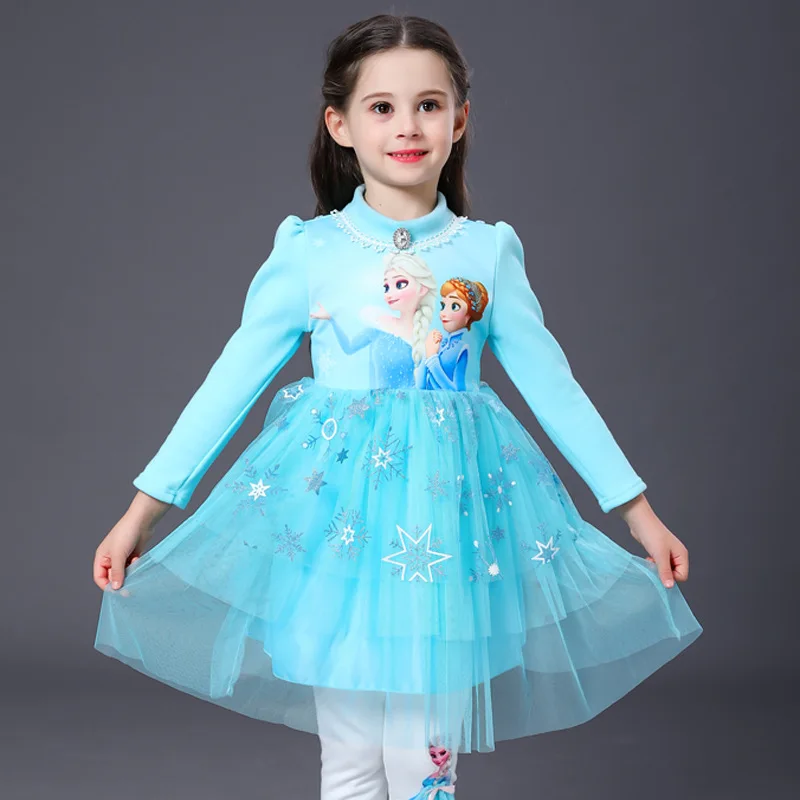 Blue Thicken Рождественское платье принцессы Эльзы для девочек; Детские утепленные платья-пачки для маленьких девочек; зимняя одежда для подростков; Robe Sukienki Vestidos; 4 - Цвет: Blue Thicken