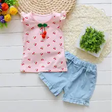 BibiCola/Летняя одежда для девочек комплекты одежды для детей хлопковые футболки с героями мультфильмов для маленьких девочек+ джинсы, 2 предмета, Костюмы Одежда для девочек, для От 1 до 4 лет