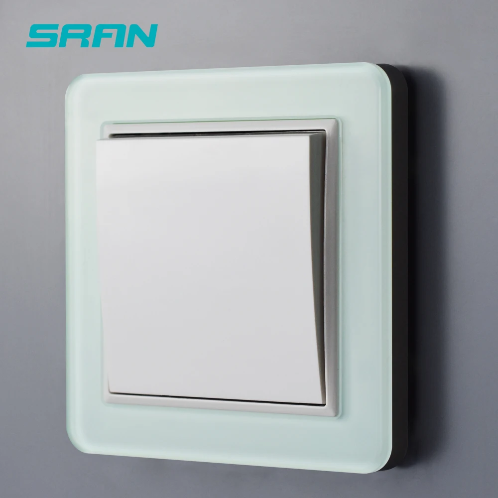 SRAN стандарт ЕС 3 банды 1way настенный выключатель света 2.5D изогнутая закаленная стеклянная панель для домашнего украшения использовать 83*83 мм - Цвет: 1Gang 1Way Green