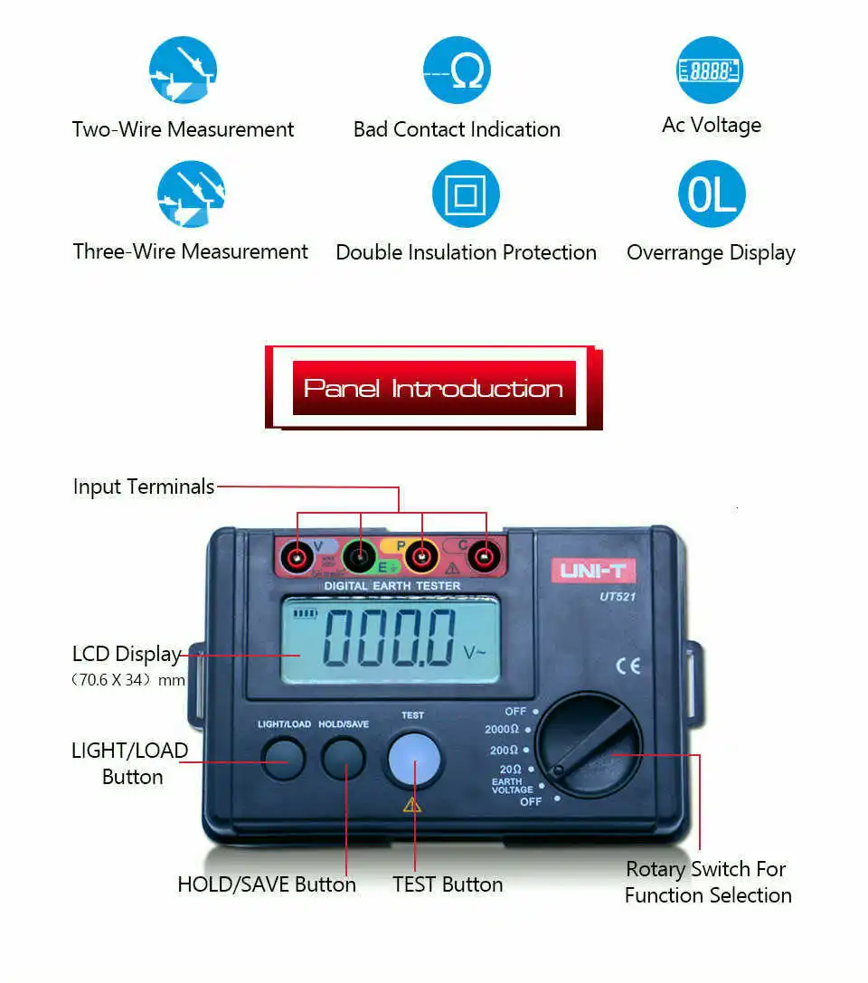 UNI-T ut521 lcd digital terra resistência tester