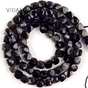 

5mm Faceted Golden Obsidian Square Beads for Jewelry Making 70pcs/strand Natural Stone Beads Diy Jewellery Accessories Wholesale