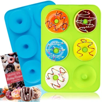

2Pcs Silicone Donut Mold Non-Stick Easy to Demold Donut Cake Pan for 6 Full-Size Donuts, Bagels -Green & Blue