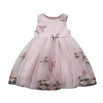 

Fashion Kids Baby Girl Dresses Flowers Tulle Dress Princess Dresses Clothes Sleeveless Embroidered Flower Mesh Dress vestidos A1