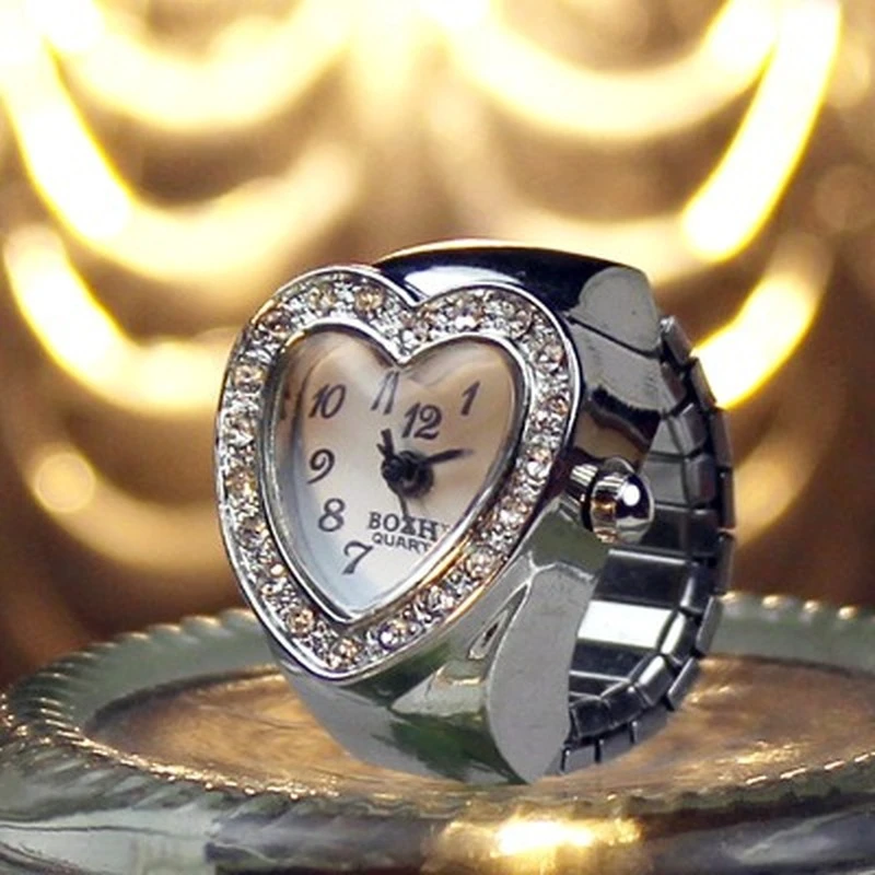 1PCs Heart Shape Vintage Punk Elastic Stretchy Quartz Watch Rings for Women Man Hip Hop Cool Finger Watch Rings Couple Jewelry