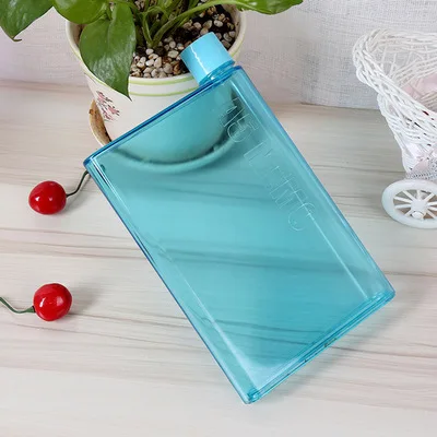 A5-BLUE Плоская фляга для воды портативная прозрачная книга портативный бумажный коврик бутылка для воды плоский чайник для напитков путешествия Пешие Походы напитки Бутылка - Цвет: A5-BLUE
