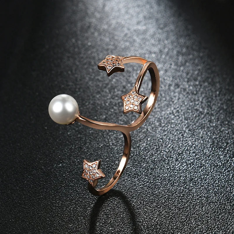 NJ преувеличенная шикарная со звездами два пальца розовое золото кольцо для