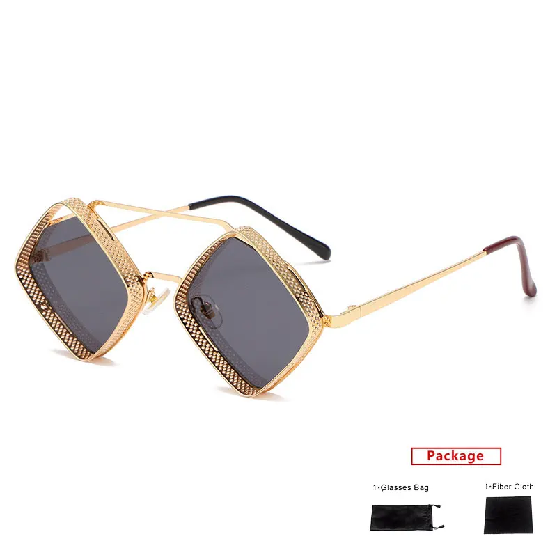 Mimiyou SteamPunk Hohle Rhombus-Sonnenbrille für Herren, Retro-Legierungs-Sonnenbrille für Damen, modische Brillen, Marke UV400, Brillen, Sonnenbrillen