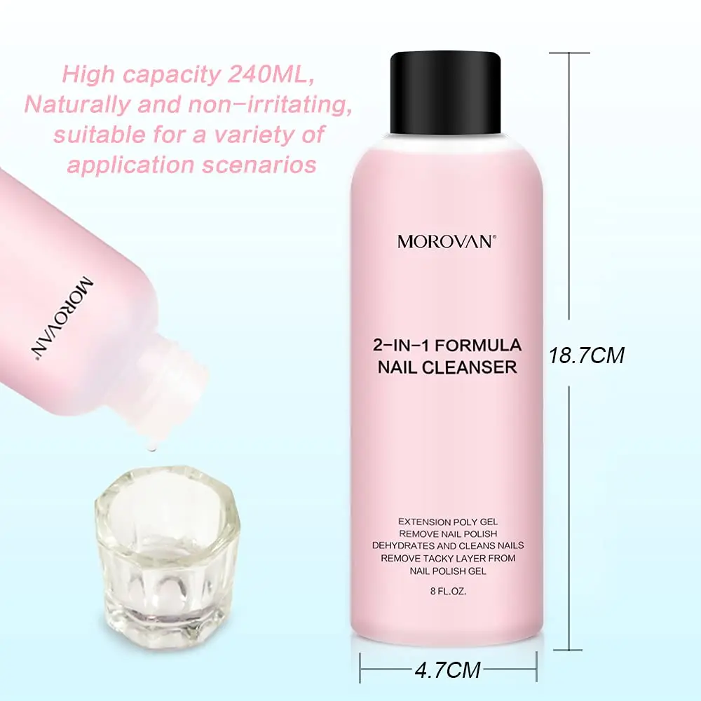 8oz Nail Cleanser 2 in 1 (Poly Nail Extension Gel Slip Solution+Professional Nail Cleanser) Nail Polish Remover Lint-free Slip 6