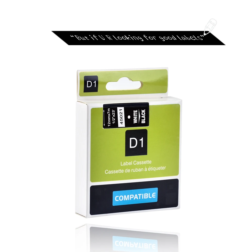 Dymo d1 12mm 45021 검정색 라벨 테이프 리본 호환 Dymo D1 라벨 프린터, Dymo LM160 LM280 라벨 프린터 용