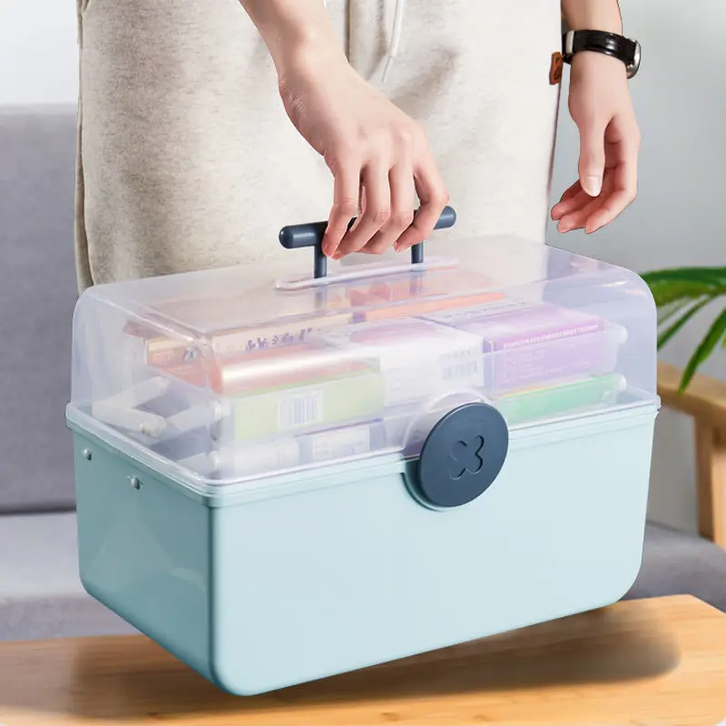 Household Portable Medicine Organizer Box 3 Tiers Plastic Medical Storage Containers Family Emergencies First Aid Kit