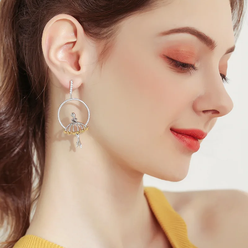 LK original design European and American style 925 sterling silver earrings ballet girl with diamond earrings fashion
