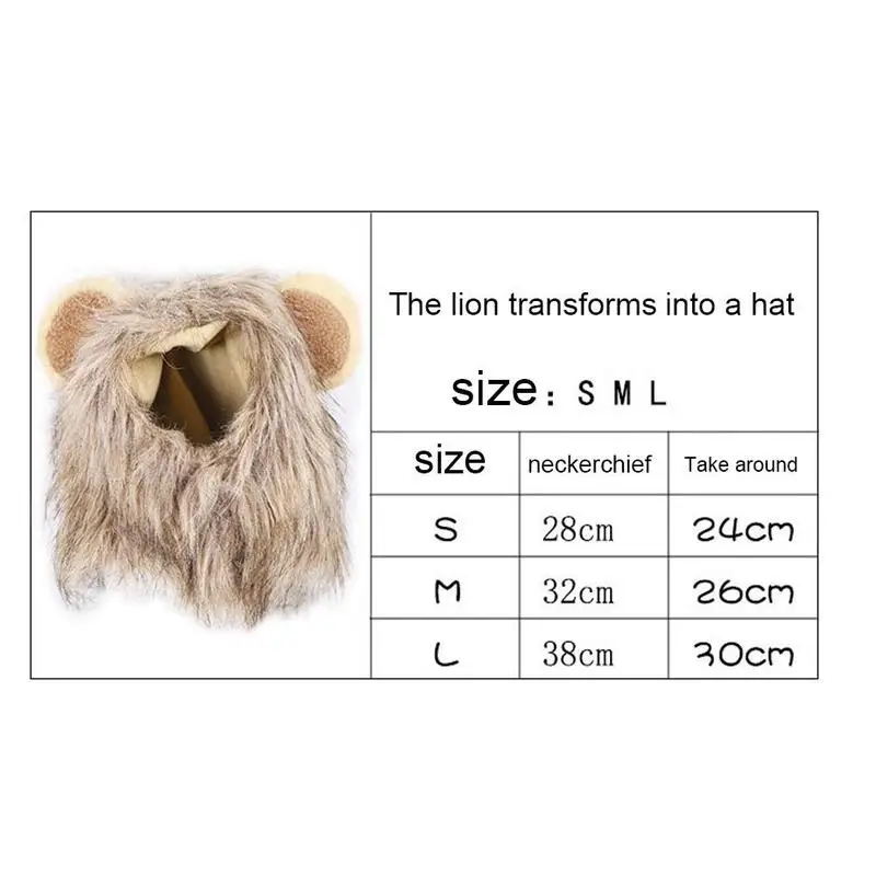 Cute Pet Costume Cosplay Lion Mane Wig Cap Hat for Cat Halloween Xmas Clothes Fancy Dress with Ears Pet Cat Accessories