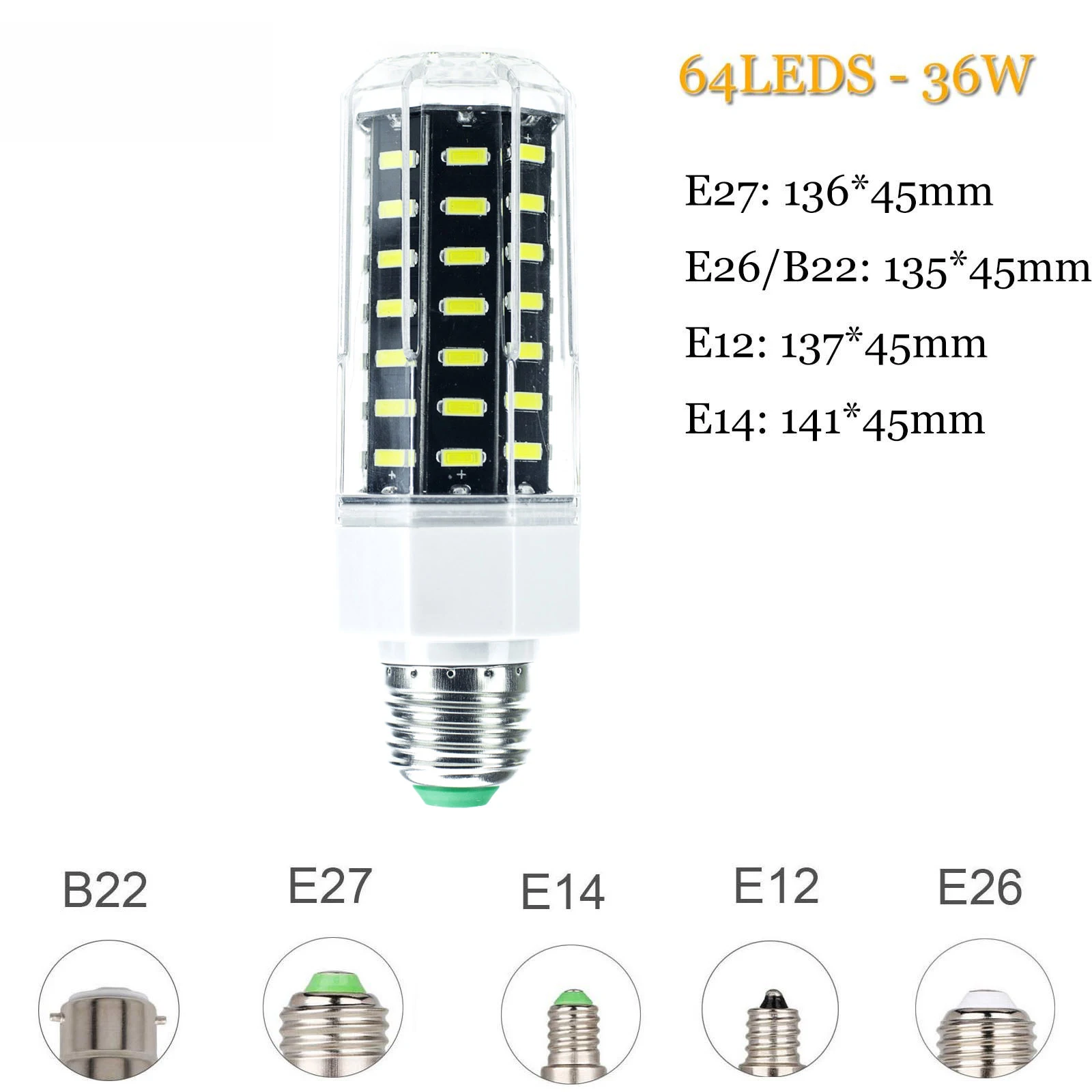 Светодиодный лампы E27 E26 E12 E14 затемнения светодиодный кукурузная лампа 7030 SMD потолочный светильник 22 Вт 27 Вт 30 Вт 36 Вт белый 40 48 64 светодиодный s 110 V-265 V для домашнего освещения