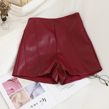 

HELIAR Wine PU Leather Women Shorts Women Wide Legs High Waist Shorts Women Winter Sexy Club Hot Shorts Autumn Shorts For Women