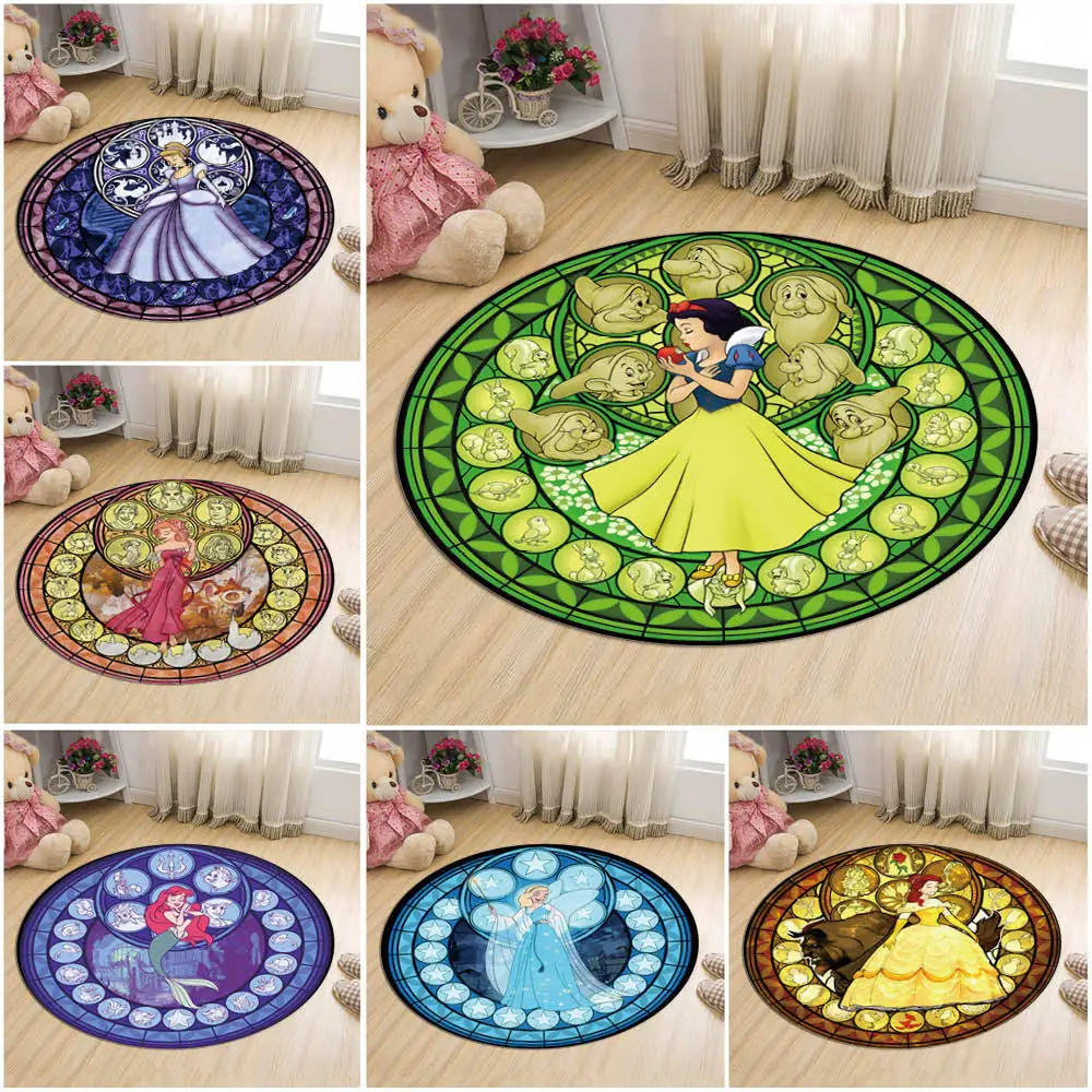 Disney Snow White Flannel Non-slip Mat Cartoon Animal Princess Round Floor Rug Bath Mat Kid Room Outdoor Carpet Christmas Decor