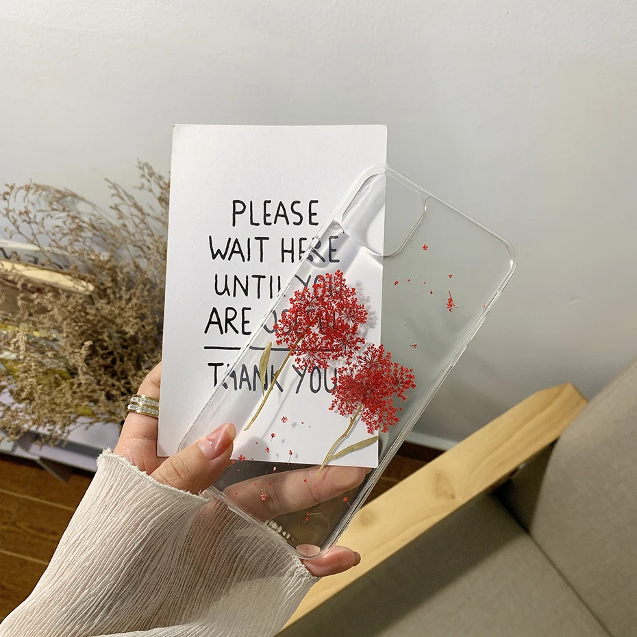 iphone 7 cover Qianliyao Real dried flower phone case for iphone 12 11 pro max X XS XR 7 8 plus SE 2020 natural white flower soft back cover phone cases for iphone 8