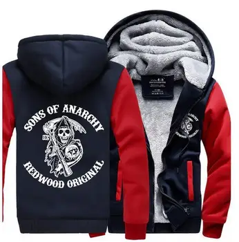 

Sons of Anarchy chaos fleece cotton coats Liberalism Jax teller winter zipper Print Mens Hoodies Jacket MC Thicken Sweaterwear