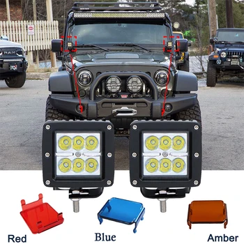 

ECAHAYAKU 2pcs 3 INCH 18W Square Flood Spot LED Work Light 12V 24V Off Road beam driving lights with cover for Truck Car styling