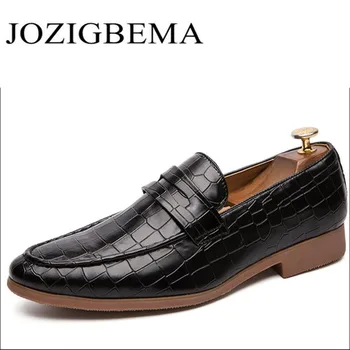 

Men Leather Shoes England Retro Business Dress Work Shoes Black Plaid Casual Shoes Work Round Toe Shoes