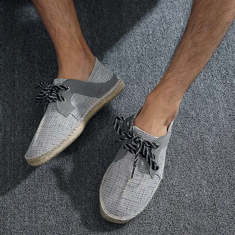 

Summer Men's Breathable Flax Casual Shoes Straw Lace-up Fisherman Shoes Students Korean-style Fashion Man Shoes Old Beijing Canv