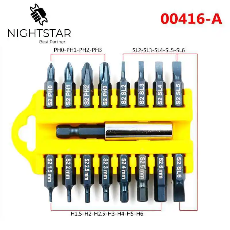 17 POWER DRILL CORDLESS SCREWDRIVER PHILIPS SLOTTED STAR BIT SET MAGNETIC HOLDER