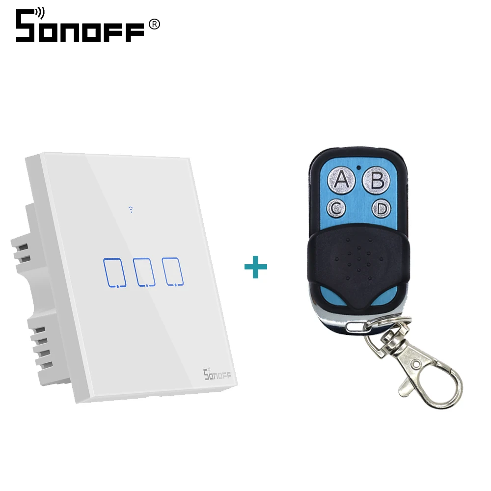 SONOFF T1 EU UK светильник со стеклянной сенсорной панелью, переключатель Smart Wifi 1 2 3 банда, RF 433, пульт дистанционного управления на стену, беспроводная пластина Google Home - Комплект: T1 UK 3C and RC