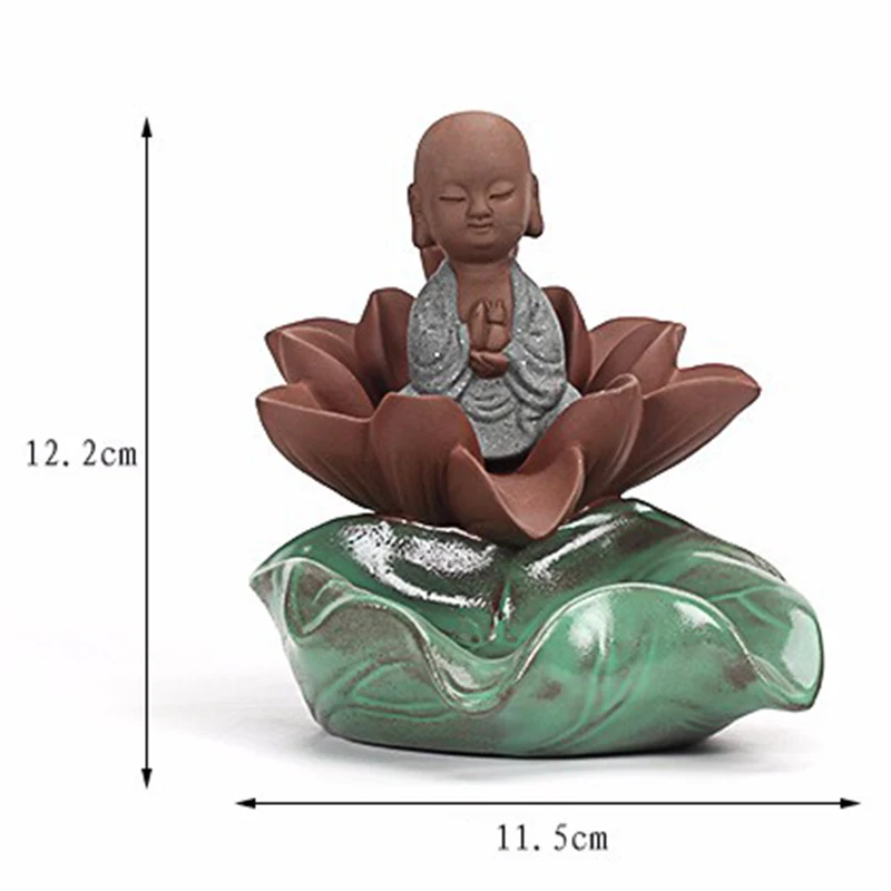 Home Decoration The Little Monk Lotus Flower Censer Blackflow Incense Cones Or Incense Stick Burner Smoke Ceramic Censer