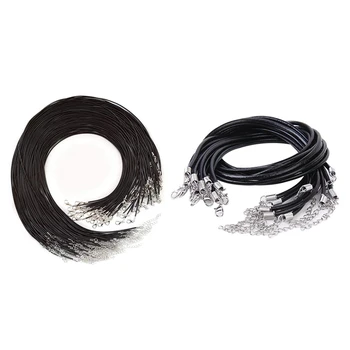 

10Pcs m Spring Clasp Leather Cords Artificial DIY 47.5 cm with 20 Pieces 20 Inches Black Waxed Necklace Cord