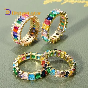 

CZ Gold Crown rainbow Rings Geometry wedding Engagement Ring femme Women for ring party gift charm Rhinestone ins Jewelry