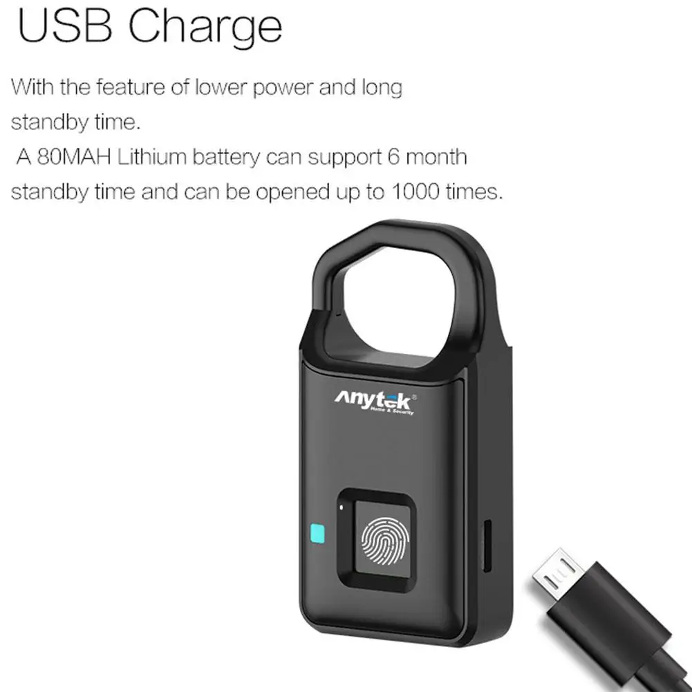 P4 замок отпечатков пальцев USB Перезаряжаемый без ключа Противоугонный замок для чемодана