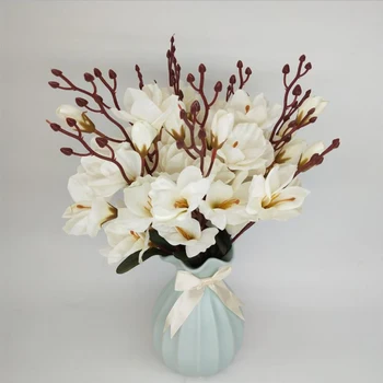 

45cm Artificial Silk 5 Branch Magnolia Home Decoration Hotel Table Fake Flower Wedding Bride Holding Photography Props 2pc