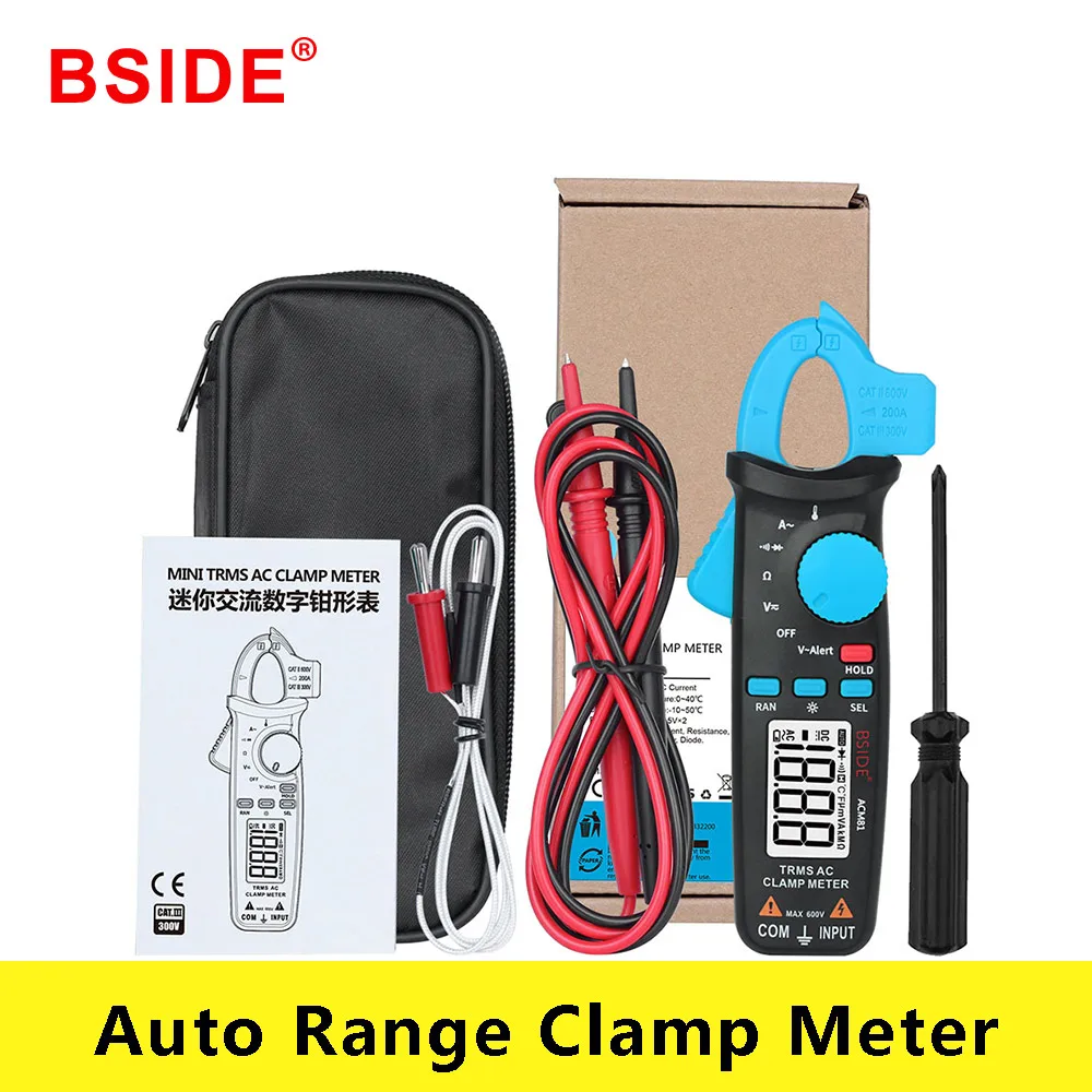 

BSIDE ACM81 AC Clamp Meter 1mA True RMS Auto Range Mini Digital Multimeter V-Alert Current Test Diode Tester with Back Clip