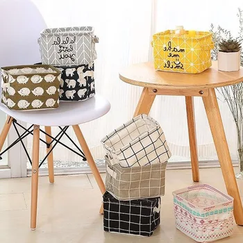 

Cotton Linen Tabletop Storage Basket Waterproof Toys Dormitory Cosmetic Dresser Box Small