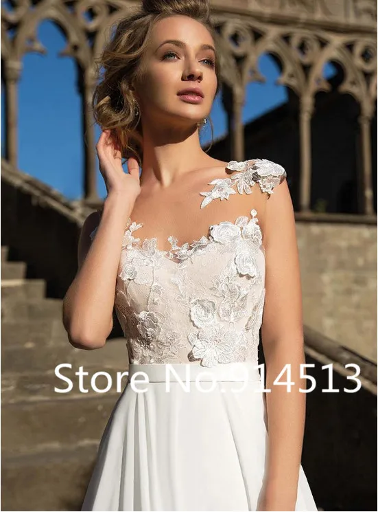 Простое ТРАПЕЦИЕВИДНОЕ шифоновое накладное украшение для свадебного платья кружевные свадебные платья без рукавов Vestido De Noiva задняя пуговица на заказ