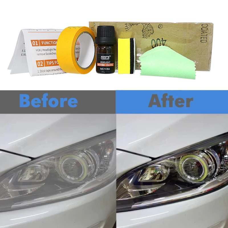 HGKJ DIY Headlight Restoration Polishing Kits Headlamp Clean Paste Systems Car Care Wash Head Lamps Brightener Refurbish Repair oxidation remover for cars