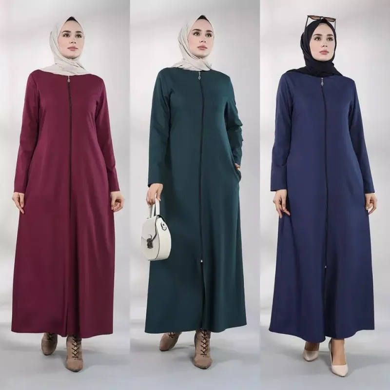 Fashion Muslim Dress Loose Zip Cardigan Ankara Robe Women Long Sleeve Maxi Dresses 2022 New Femme Turkish Arab Dubai Clothing