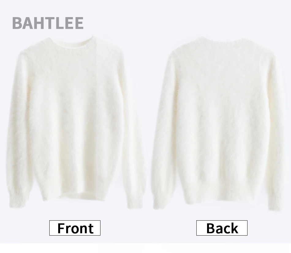 BAHTLEE Для женщин из ангоры, свитер Однотонная одежда, осенне-зимнее, связанное из шерсти свитер одежда с длинным рукавом и круглым вырезом, комплект из стильная Базовая Стиль