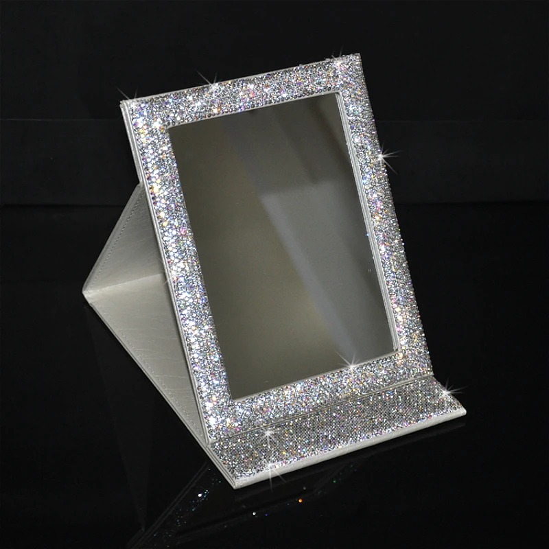

Bling Rhinestones Make Up Mirror Foldable Portable Small Fashion Home Car Interior Mirror Table Decorative Mirror Pink Vintage
