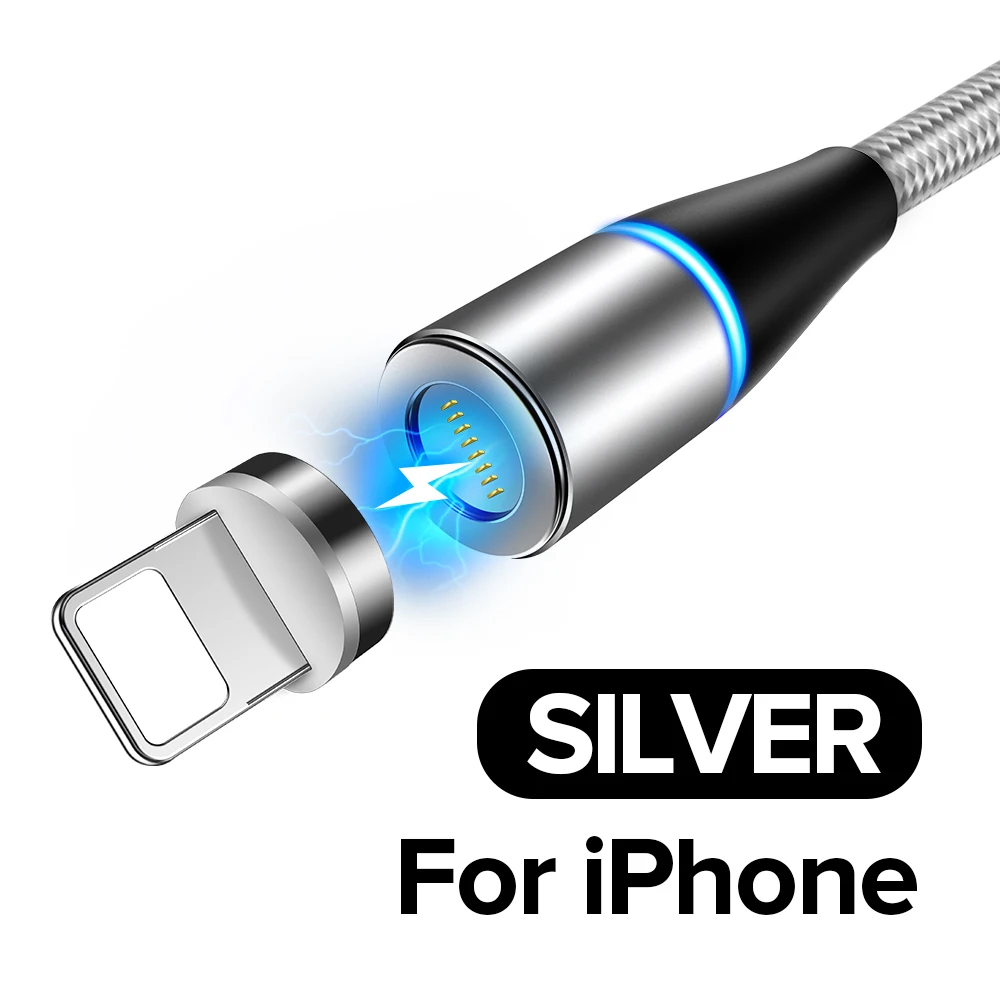 2 м Магнитный Micro USB кабель USB C 3A адаптер быстрой зарядки для iPhone samsung XiaoMi зарядное устройство магнит Быстрая зарядка type C шнур - Цвет: Silver For iPhone