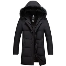 Зимняя мужская куртка с лисьим меховым воротником на утином пуху модная повседневная утепленная длинная пуховая куртка с капюшоном фирменная одежда для мужчин