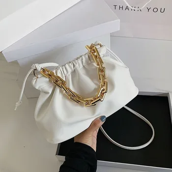 

Small PU Leather Crossbody Bags for Women New Summer Chain Female Cloud Shoulder Handbags Solid Color Ladies' Travel Flap Bags