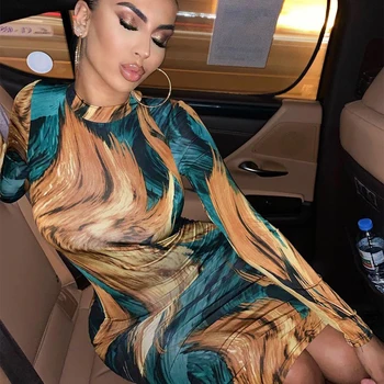 

sexy bodycon dress women party night long sleeve elegant midi print club pencil ladies dresses boho robe moulante femme winter