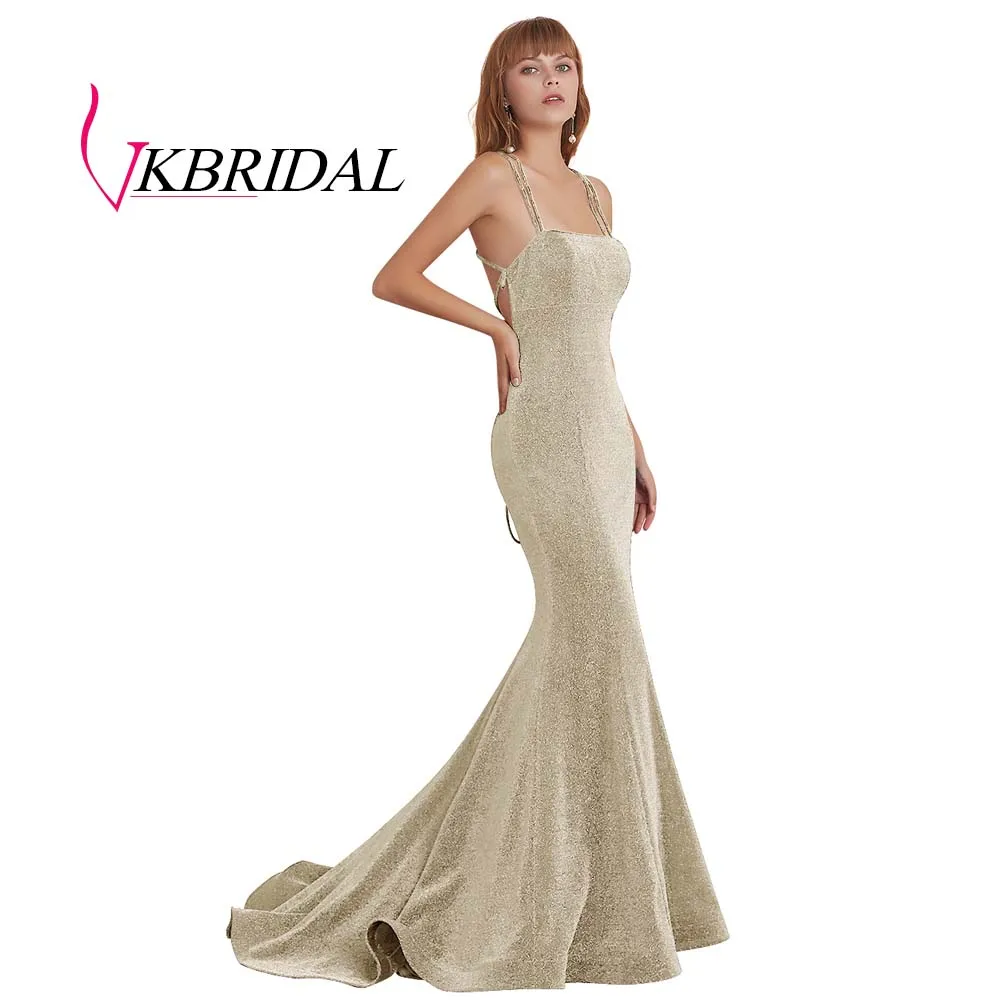 Шампанское VKBRIDAL, блестящие длинные платья для выпускного вечера,, сексуальные платья с бретельками на спине, блестящие Сексуальные вечерние платья Русалка - Цвет: Шампанское