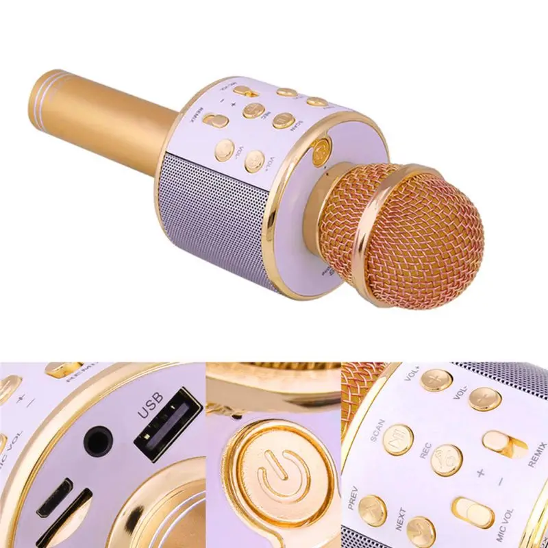WS858 беспроводной Bluetooth караоке микрофон стерео микрофон KTV USB динамик плеер